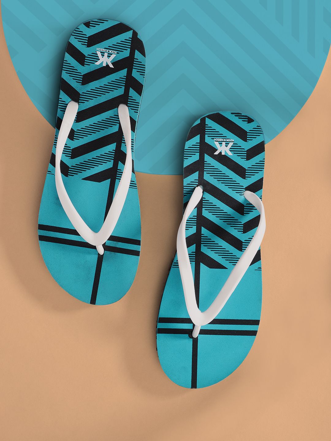 Kook N Keech Women White & Blue Printed Thong Flip-Flops Price in India