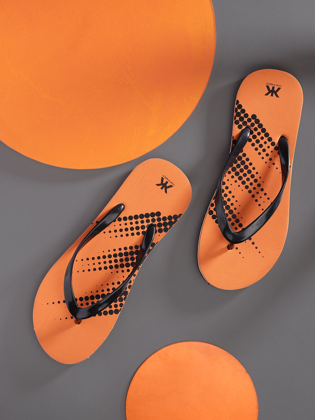 Kook N Keech Women Black & Orange Printed Thong Flip-Flops Price in India