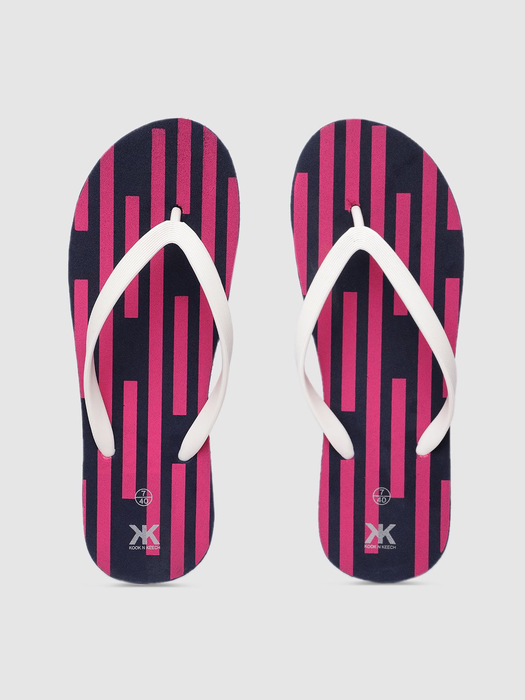 Kook N Keech Women White & Pink Printed Thong Flip-Flops Price in India