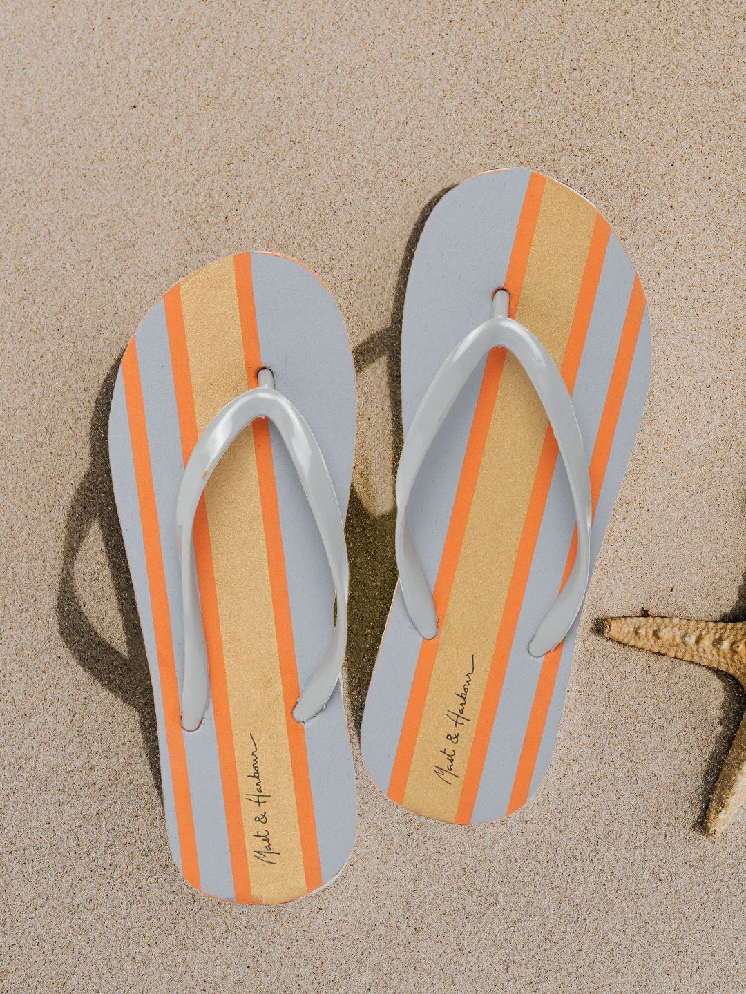 Mast & Harbour Women Grey & Yellow Striped Thong Flip-Flops Price in India