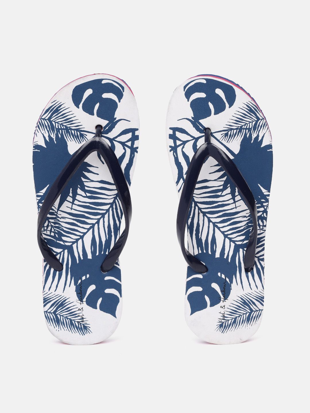 Mast & Harbour Women Blue & White Tropical Print Thong Flip-Flops Price in India