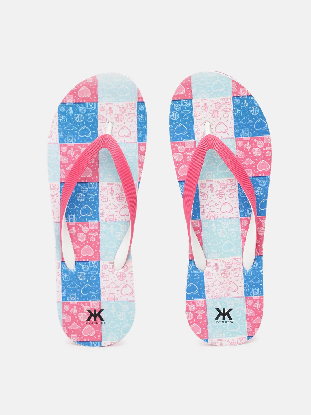 Kook N Keech Women Pink & Blue Printed Thong Flip-Flops Price in India