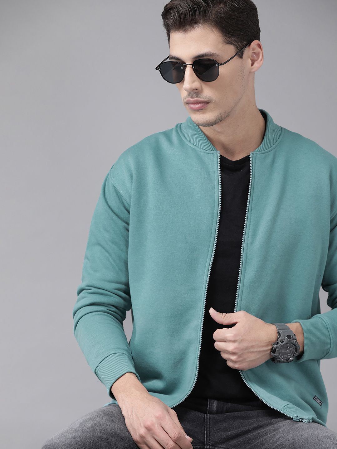 Roadster Men Blue Solid Bomber Jacket
