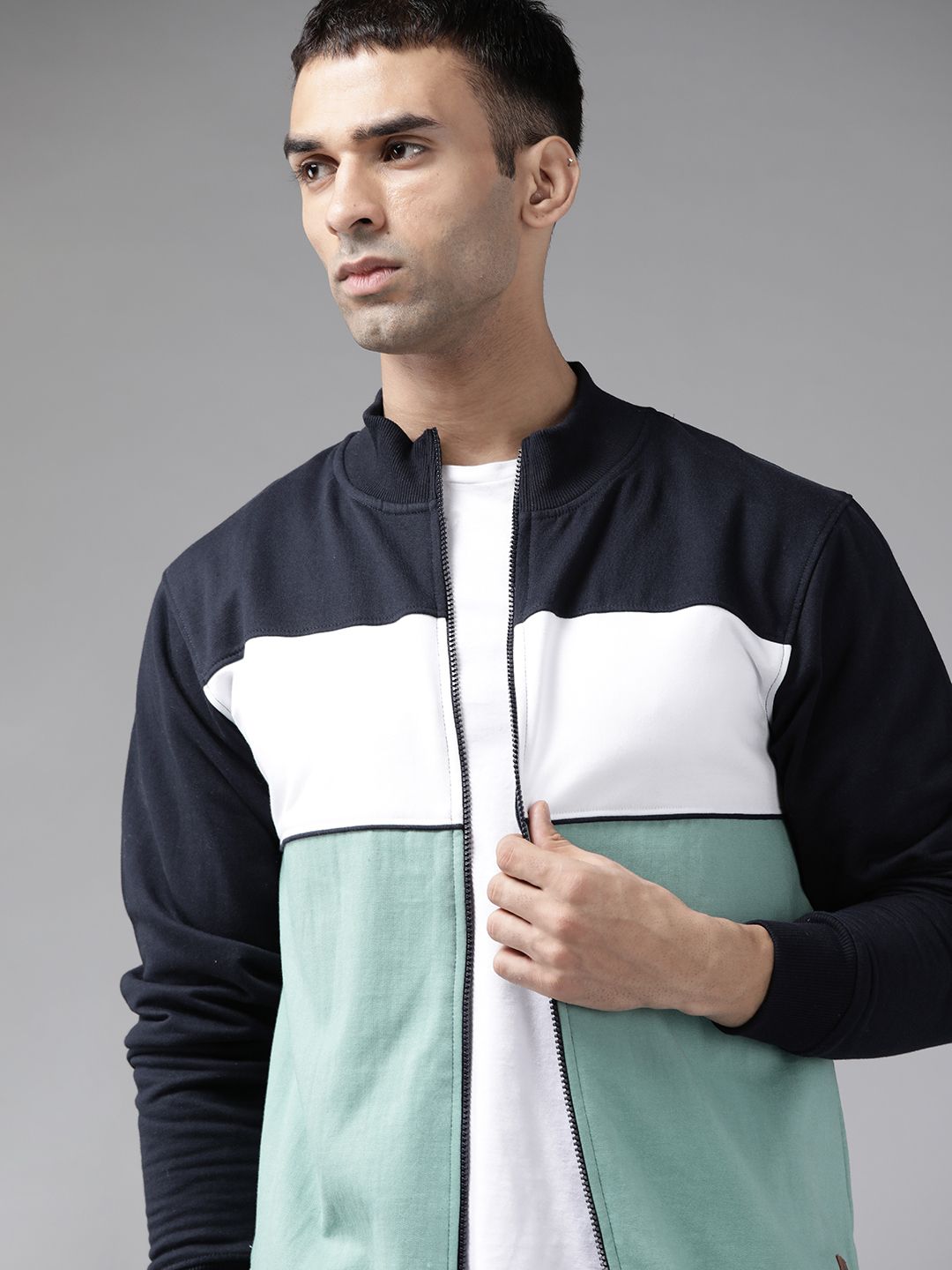 Roadster Men Blue & White Colourblocked Tailored Jacket