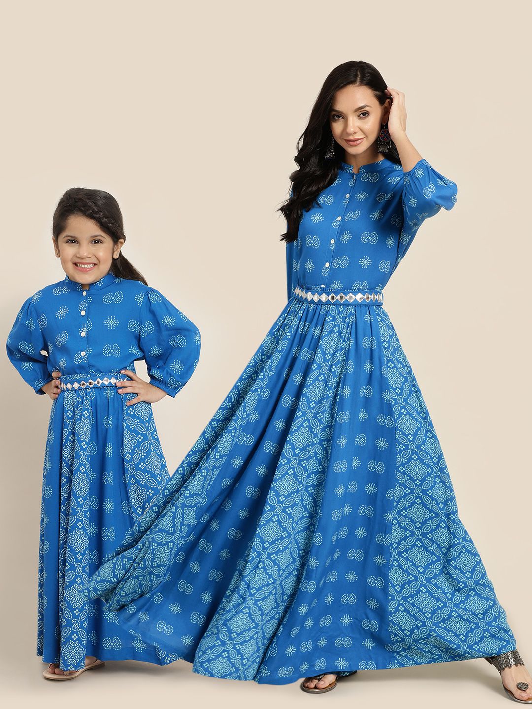 Sangria Girls Blue Printed Ready To Wear Lehenga & Blouse with Belt Price in India