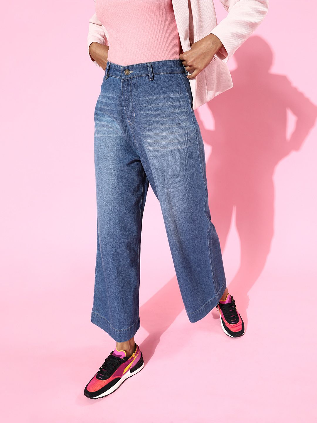 SASSAFRAS Women Blue Wide Leg High-Rise Jeans Price in India