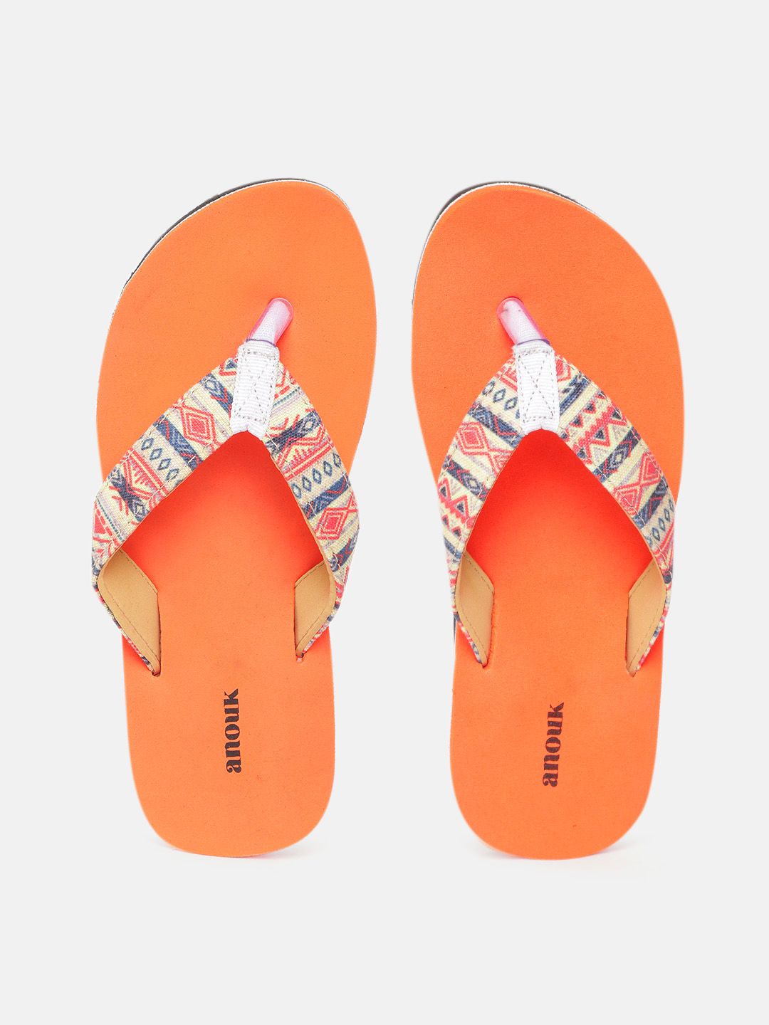 Anouk Women Blue & Orange Printed Thong Flip-Flops Price in India
