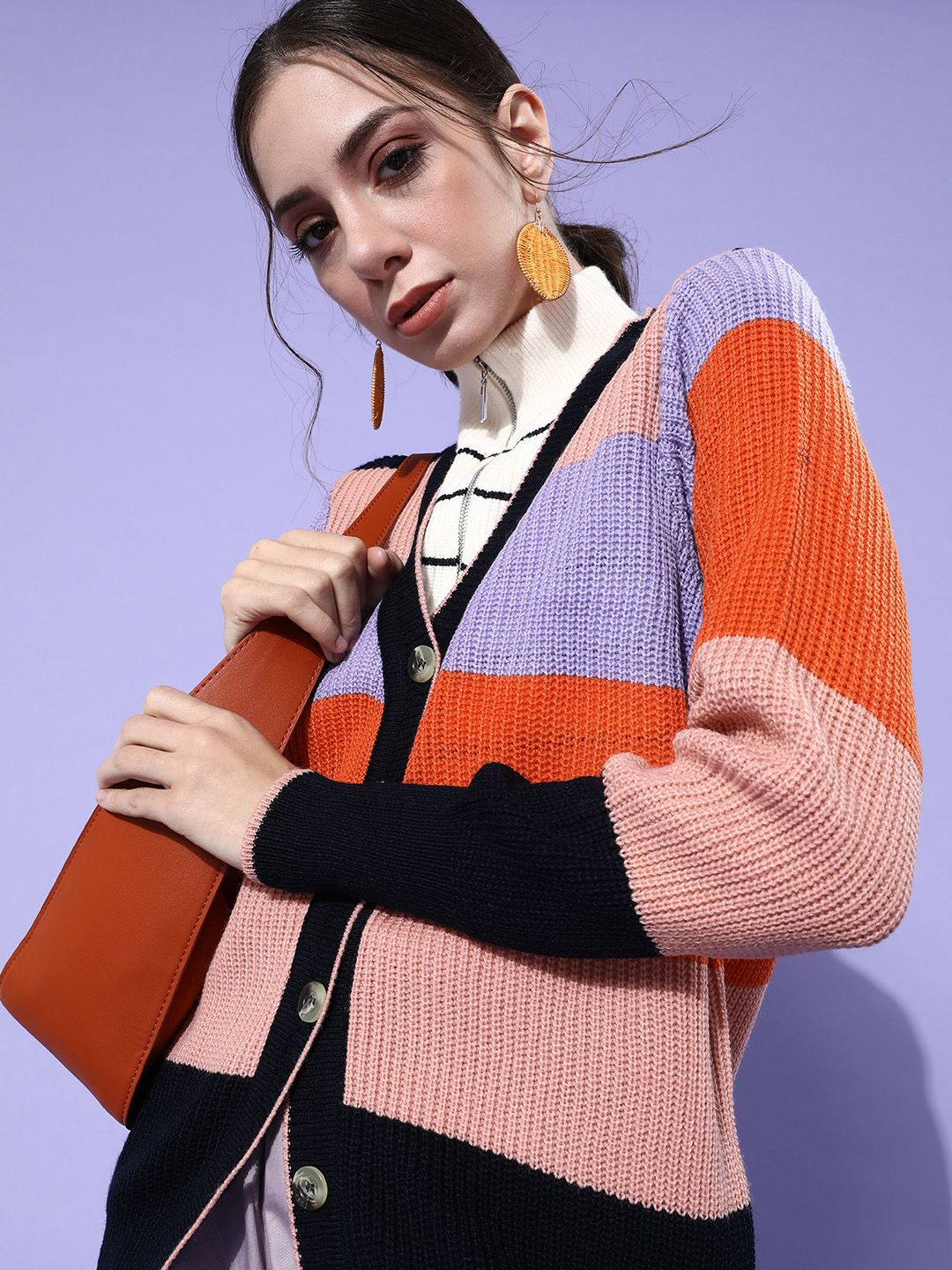 HERE&NOW Women Multi-coloured Colourblocked Knitted Sweater Price in India