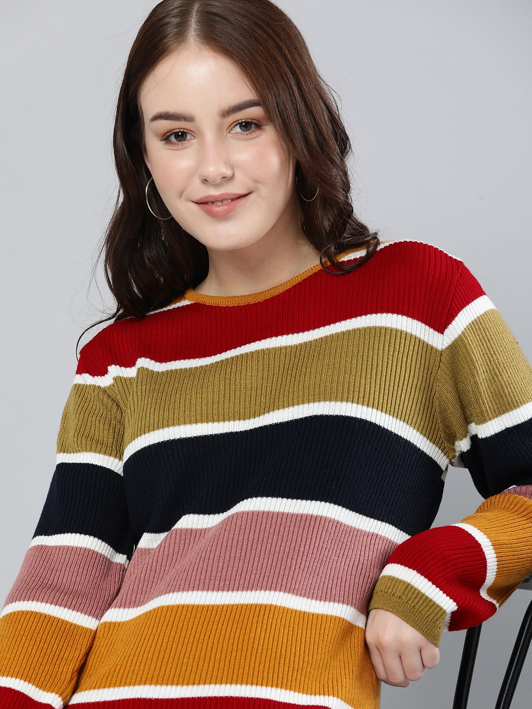 HERE&NOW Women Multicoloured Striped Pullover Price in India