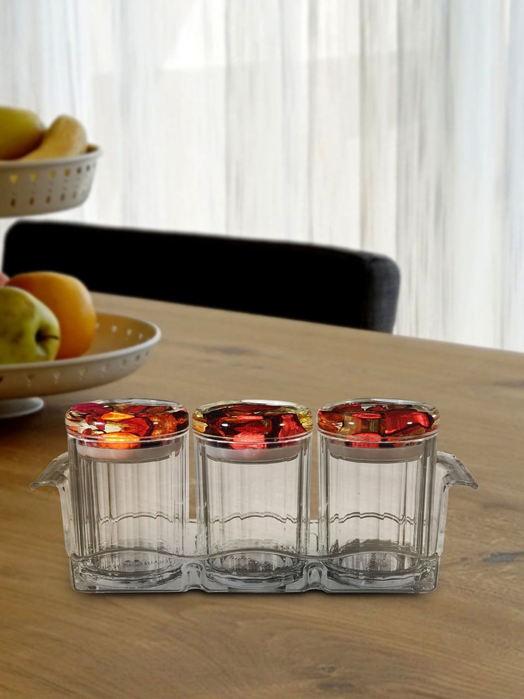 OBSESSIONS Transparent & Red Set Of 3 Agua Acrylic Air Tight Jar Price in India