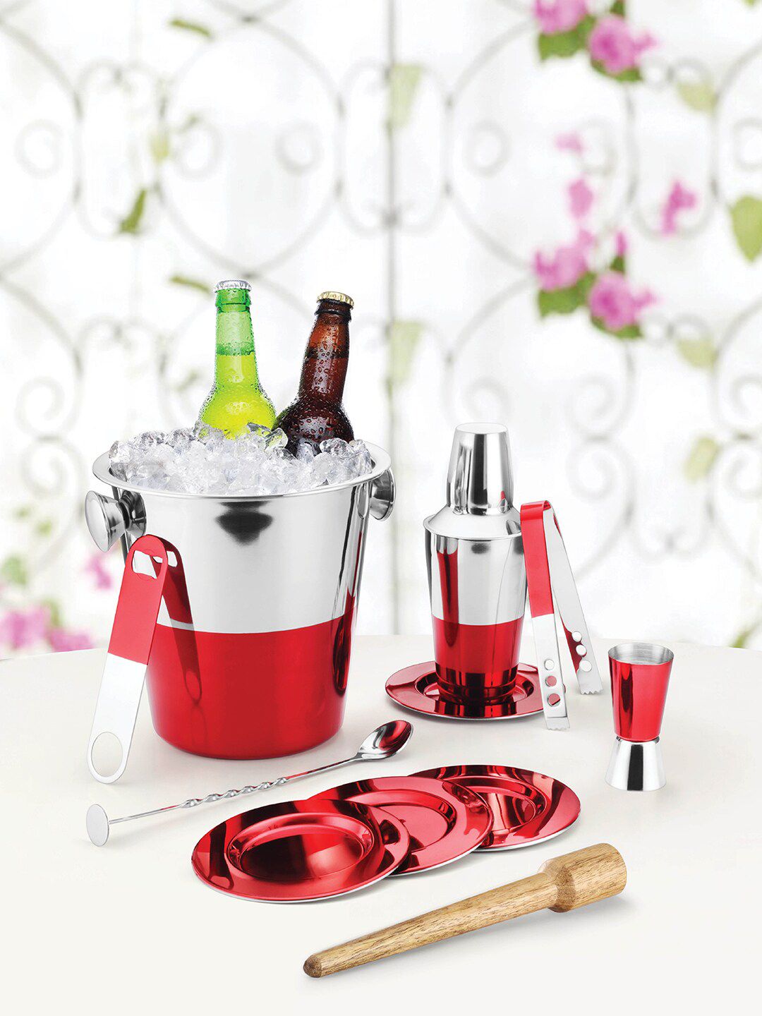 URBAN CHEF Bartender Red Lacquered Kit Stainless Steel 11 Pieces Bar Set Price in India