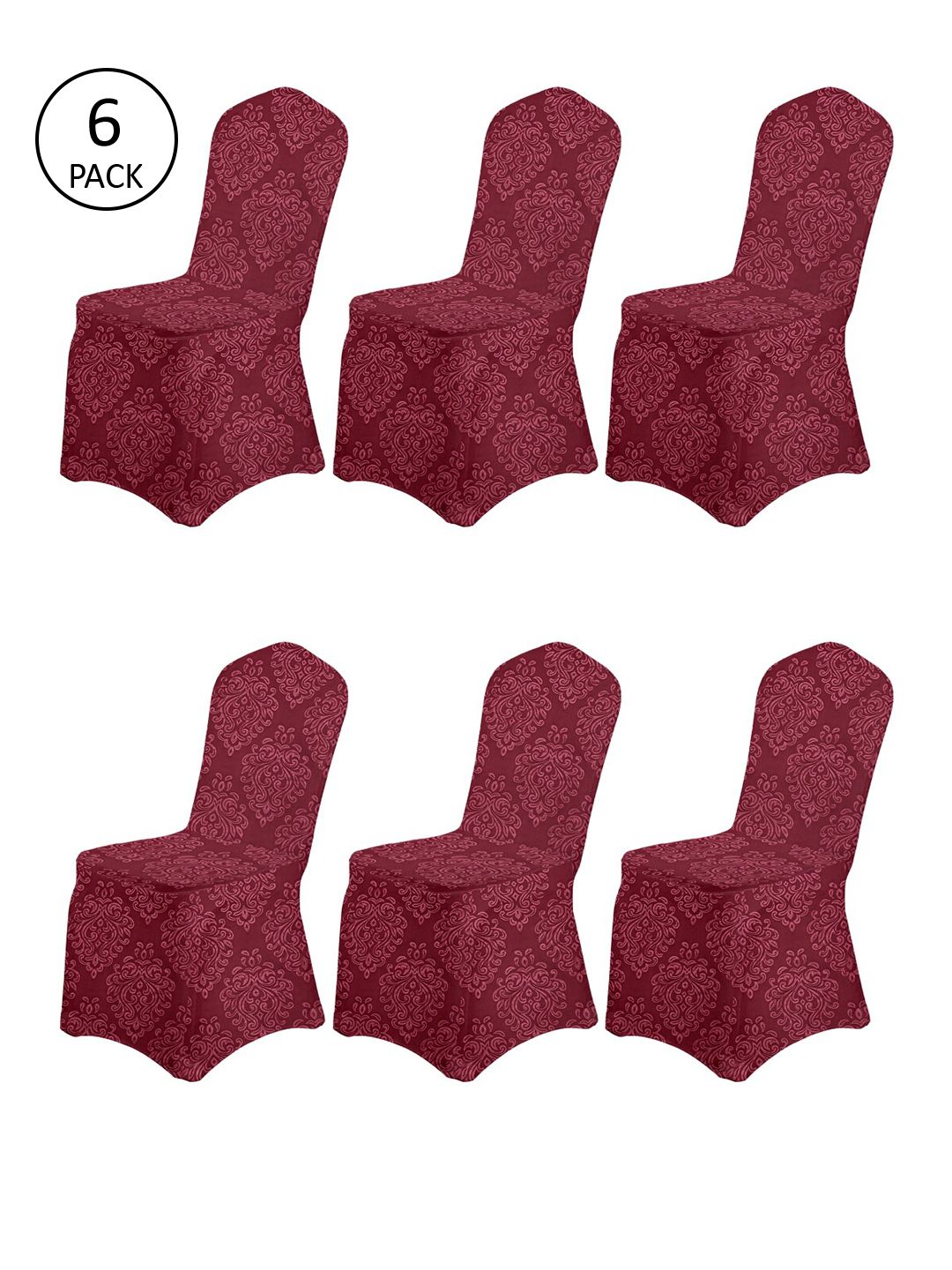 Cortina Maroon Set of 6 Printed Banquet Elastic Chair Covers Price in India