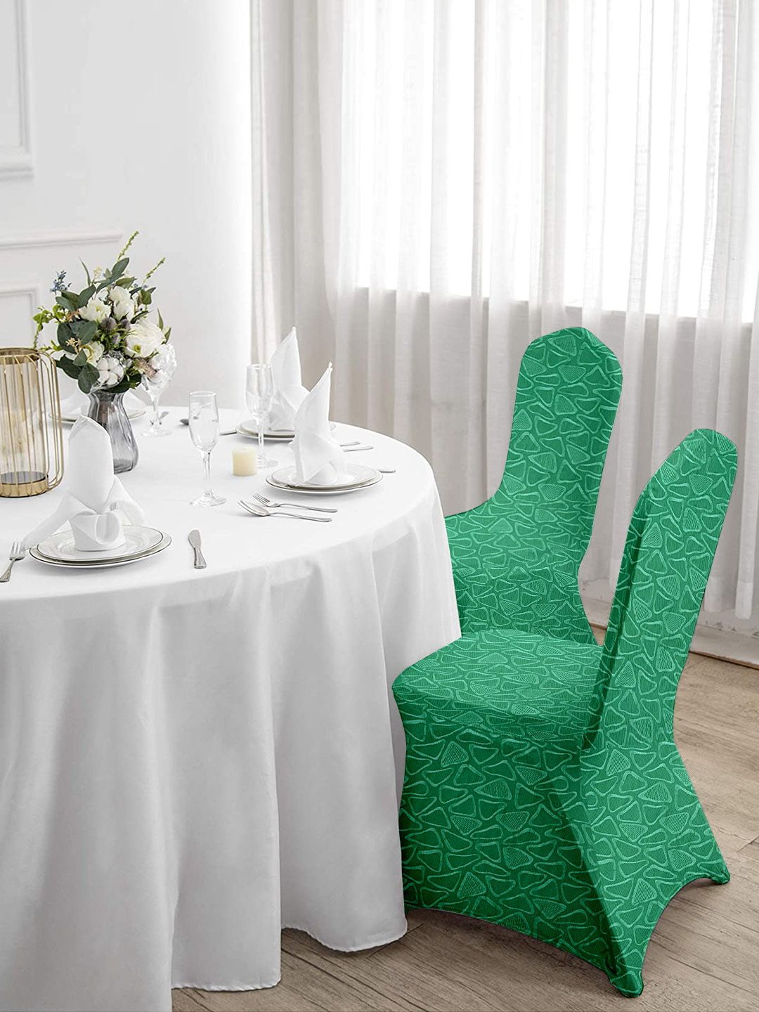 Cortina Green Set of 2 Printed Banquet Elastic Chair Covers Price in India