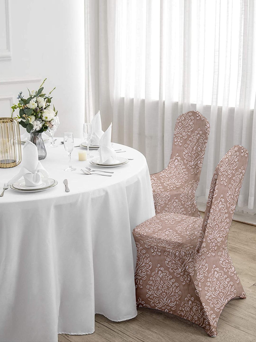 Cortina Pink Set of 2 Printed Banquet Elastic Chair Covers Price in India