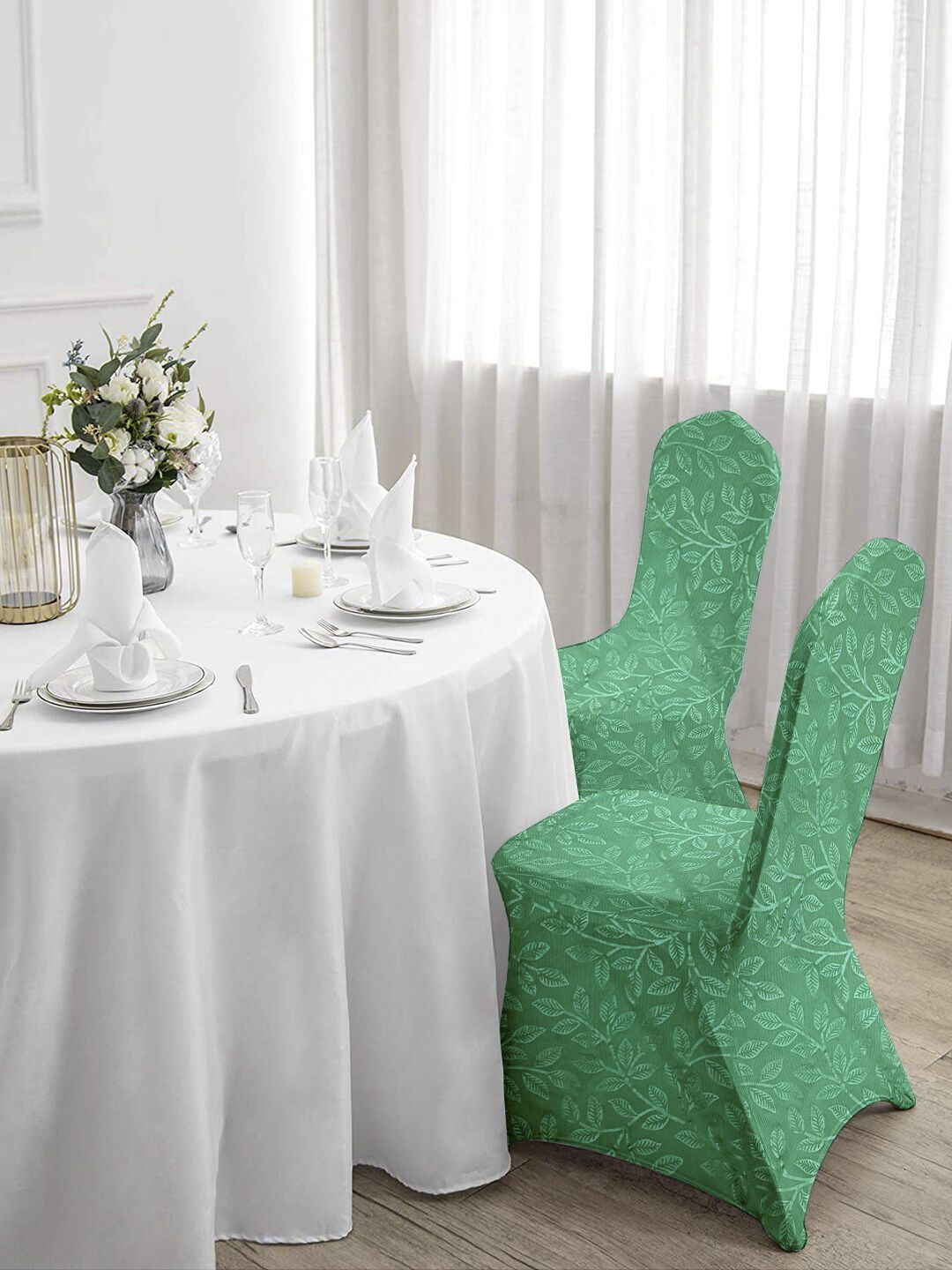 Cortina Green Set of 4 Printed Banquet Elastic Chair Covers Price in India