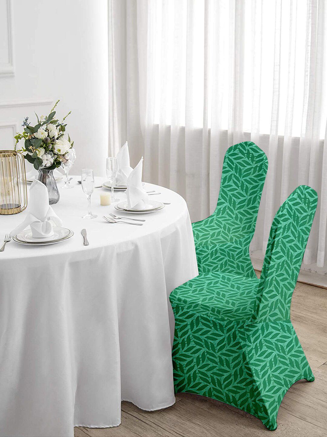 Cortina Green Set of 2 Printed Banquet Elastic Chair Covers Price in India