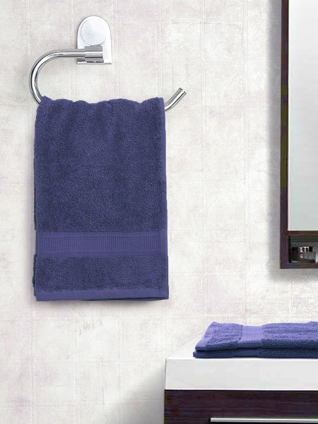 BOMBAY DYEING Set of 2 Navy Cotton 550 GSM Hand Towels