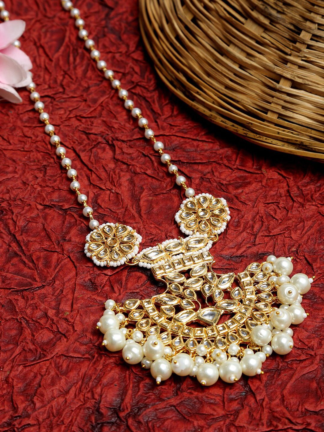 Ruby Raang Gold-Toned & White Pearls Kundan Studded Handcrafted Necklace Price in India