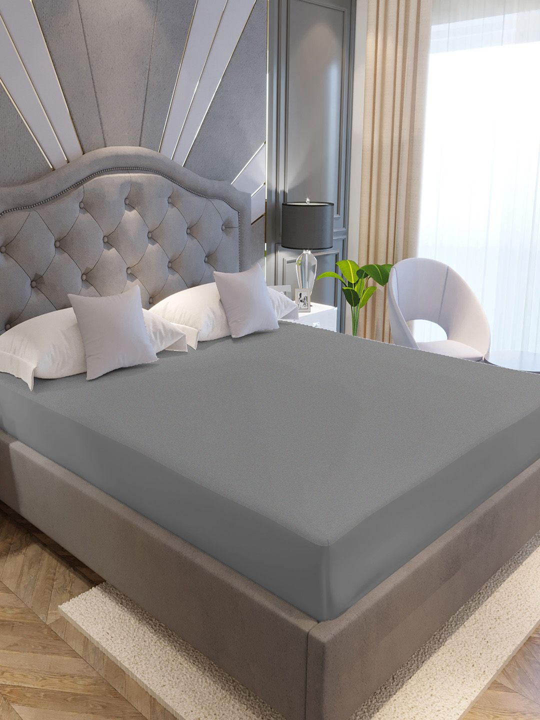 LA VERNE Grey King Size Cotton Terry Waterproof Mattress Protector Price in India