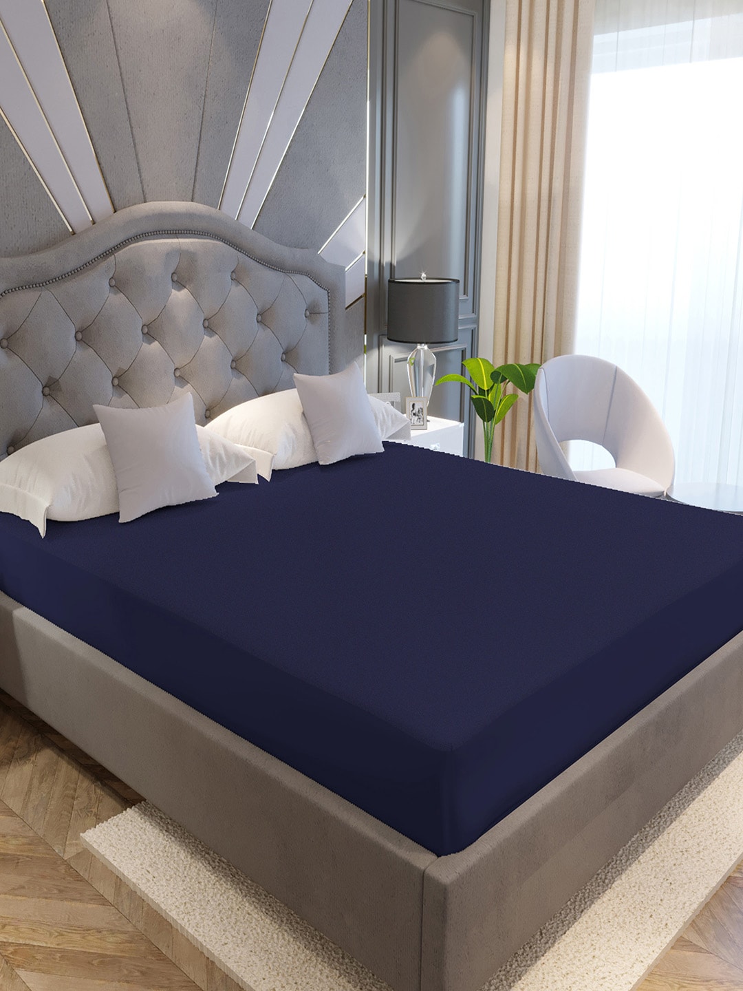 LA VERNE Blue King Size Cotton Terry Waterproof Mattress Protector Price in India