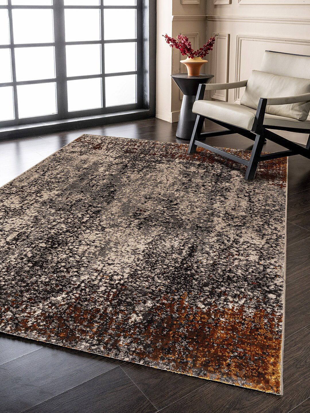 DDecor Beige & Charcoal Grey Textured Carpet Price in India
