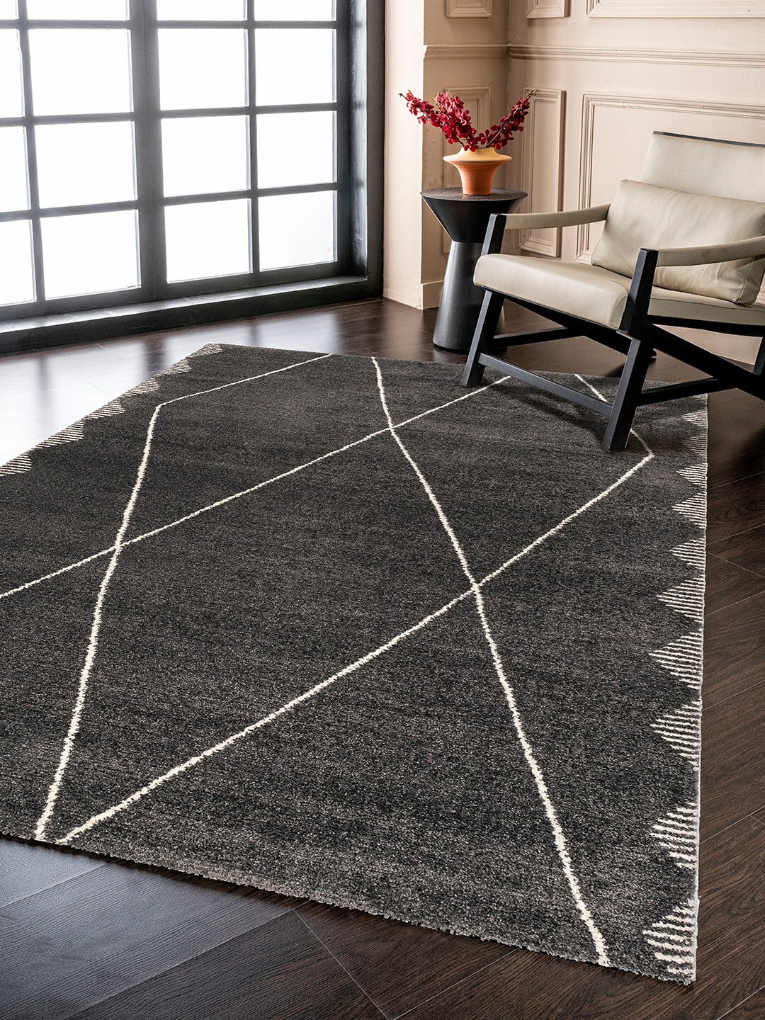 DDecor Charcoal Grey Geometric Carpet Price in India