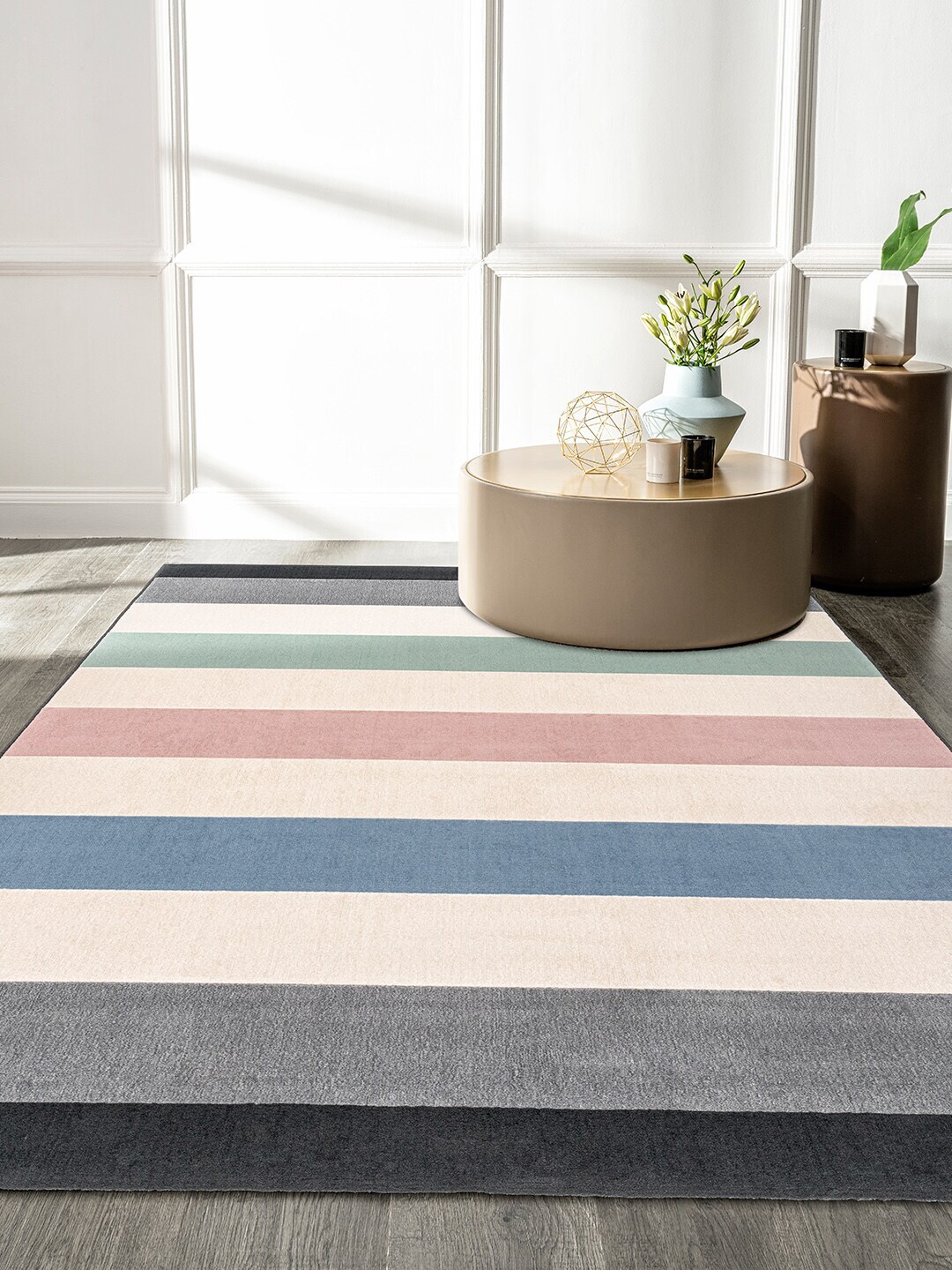 DDecor Multicoloured Striped Carpet Price in India