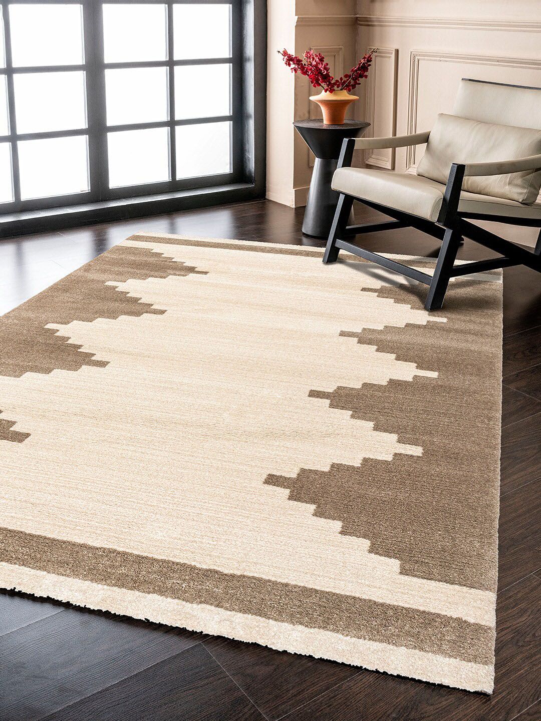 DDecor Beige Geometric Print Carpet Price in India