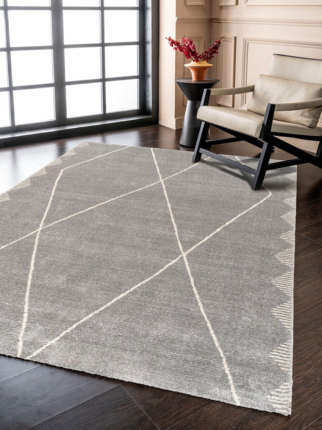 DDecor Grey Geometric Print Carpet Price in India