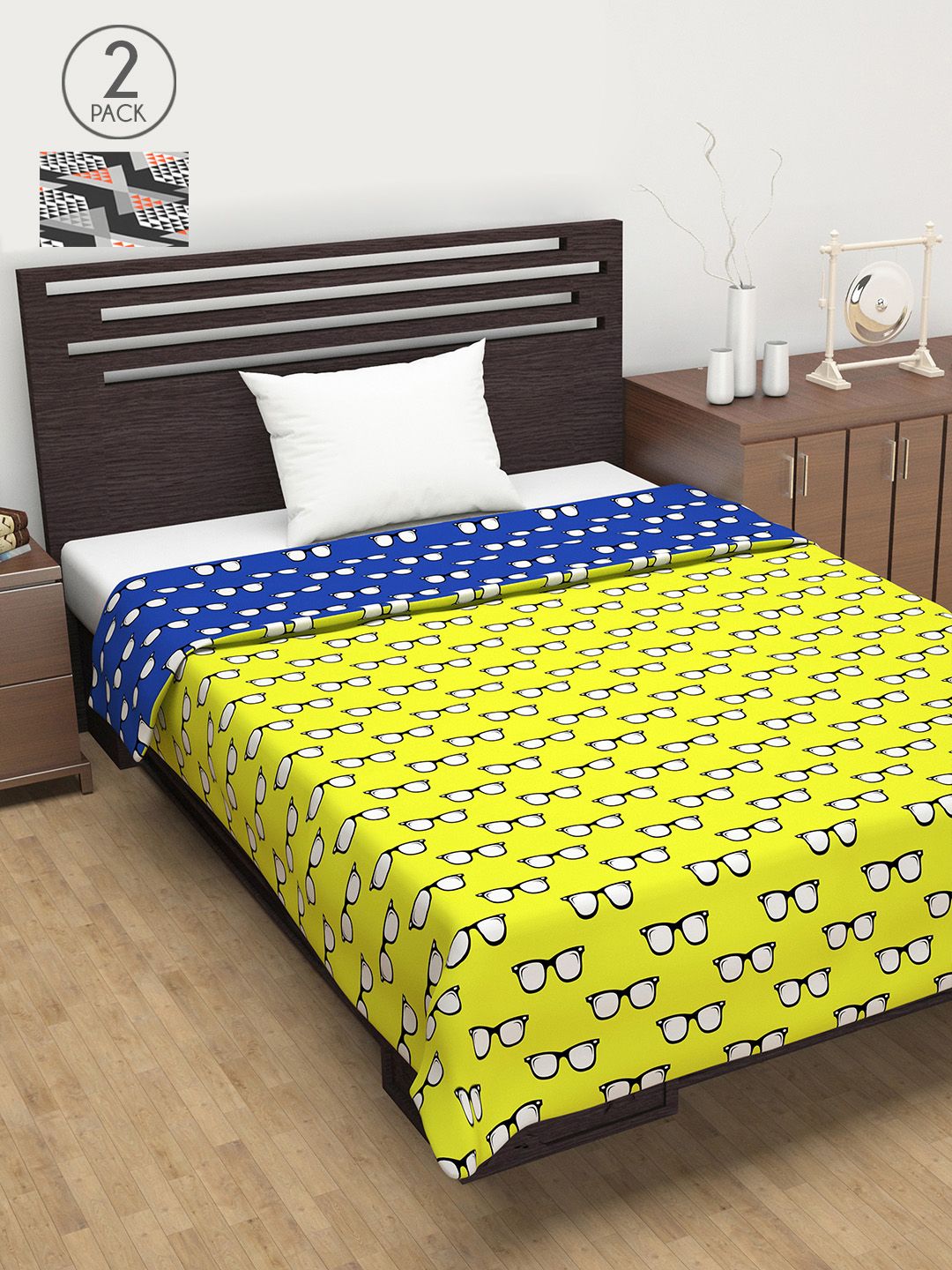 Divine Casa Yellow & Grey Set of 2 Mild Winter 120 GSM Single Bed Dohar Price in India