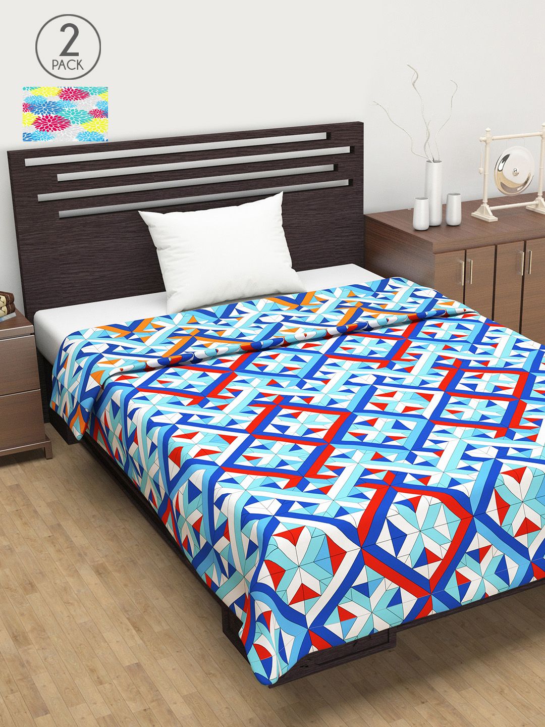 Divine Casa Blue & Orange Set of 2 Mild Winter 120 GSM Single Bed Dohar Price in India