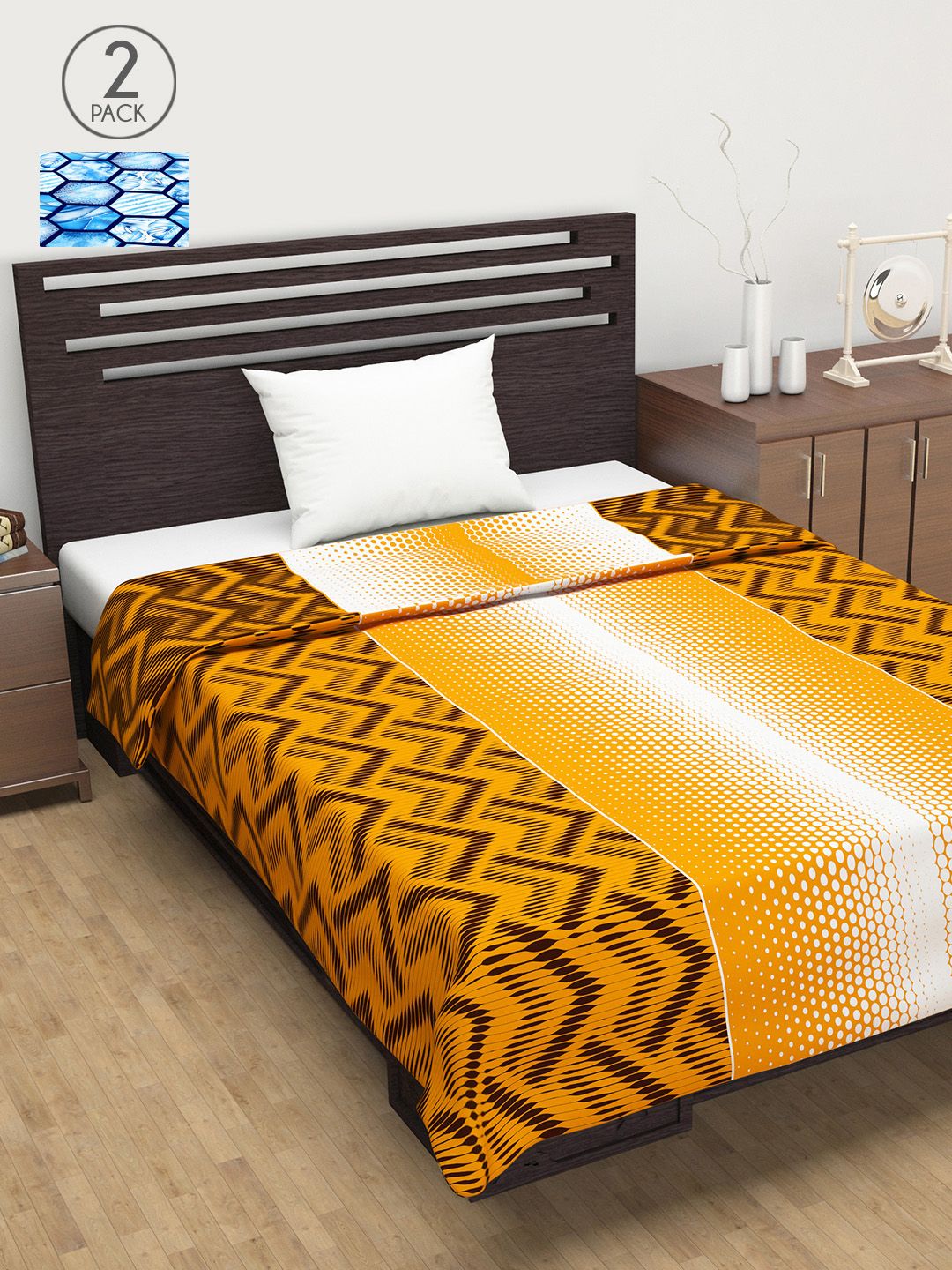 Divine Casa Yellow & Blue Set of 2 Mild Winter 120 GSM Single Bed Dohar Price in India