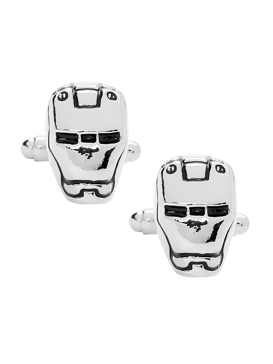 Bodha Men Silver-Toned & Black Quirky Cufflinks
