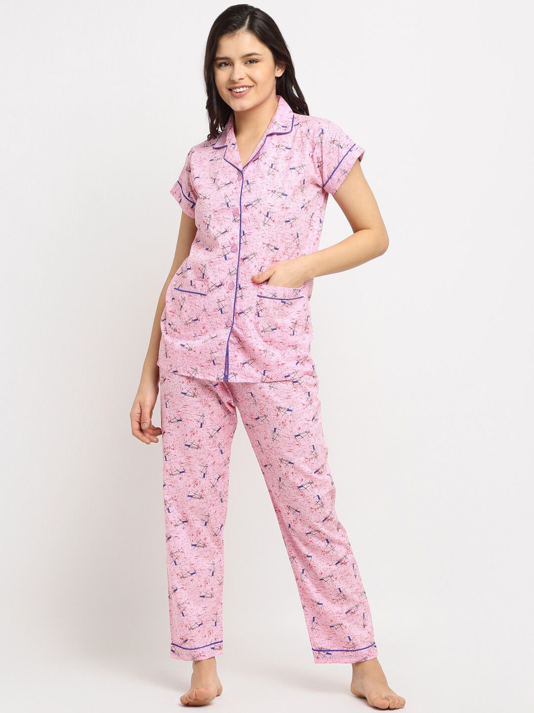 NEUDIS Women Pink Printed Night suit Price in India