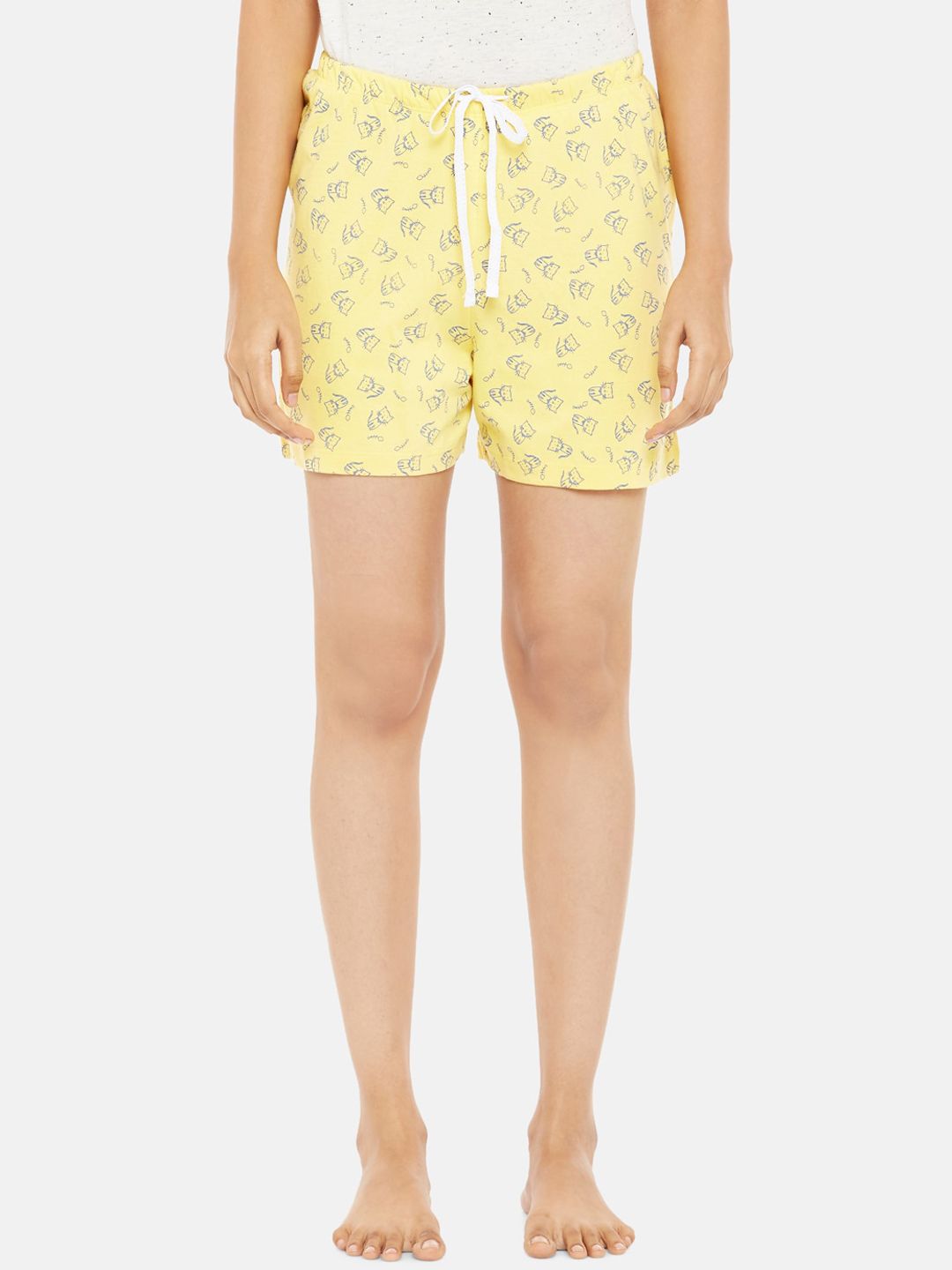 Dreamz by Pantaloons Women Yellow Conversational Printed Mid-Rise Regular Shorts Price in India