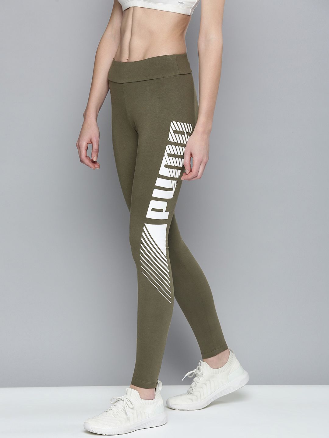 Puma Women Olive Green Printed Slim Fit Tights Price in India