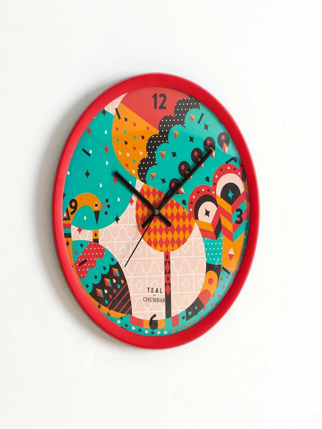 Chumbak Red Printed 30 cm x 38 cm Contemporary Wall Clock Price in India