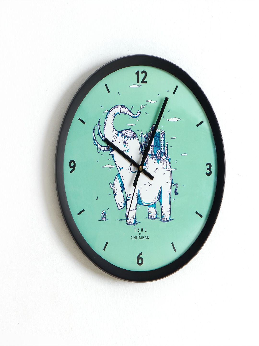 Chumbak Black & Teal Printed 30 cm x 38 cm Contemporary Wall Clock Price in India