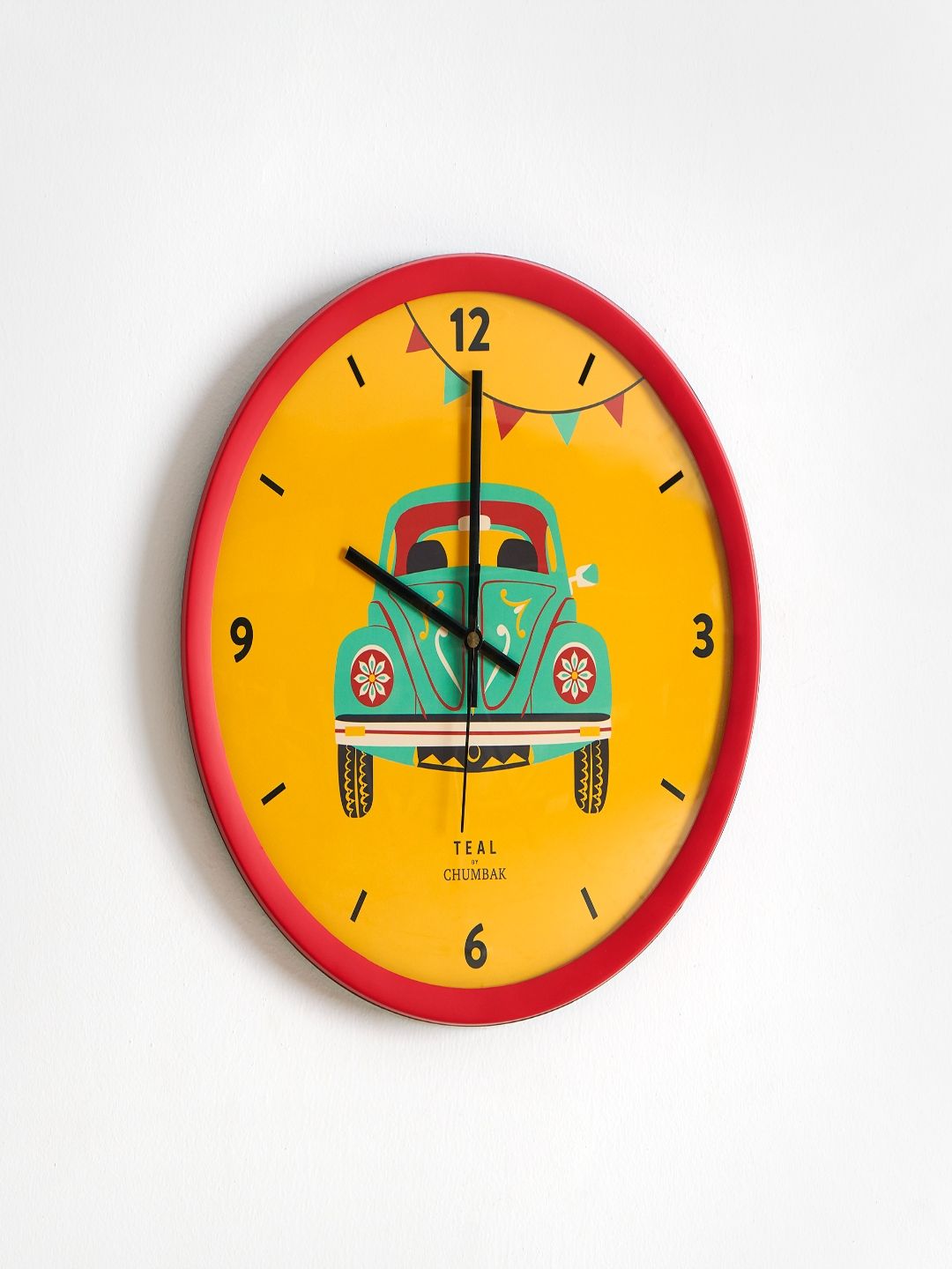 Chumbak Red & Yellow Printed 30 cm x 38 cm Contemporary Wall Clock Price in India