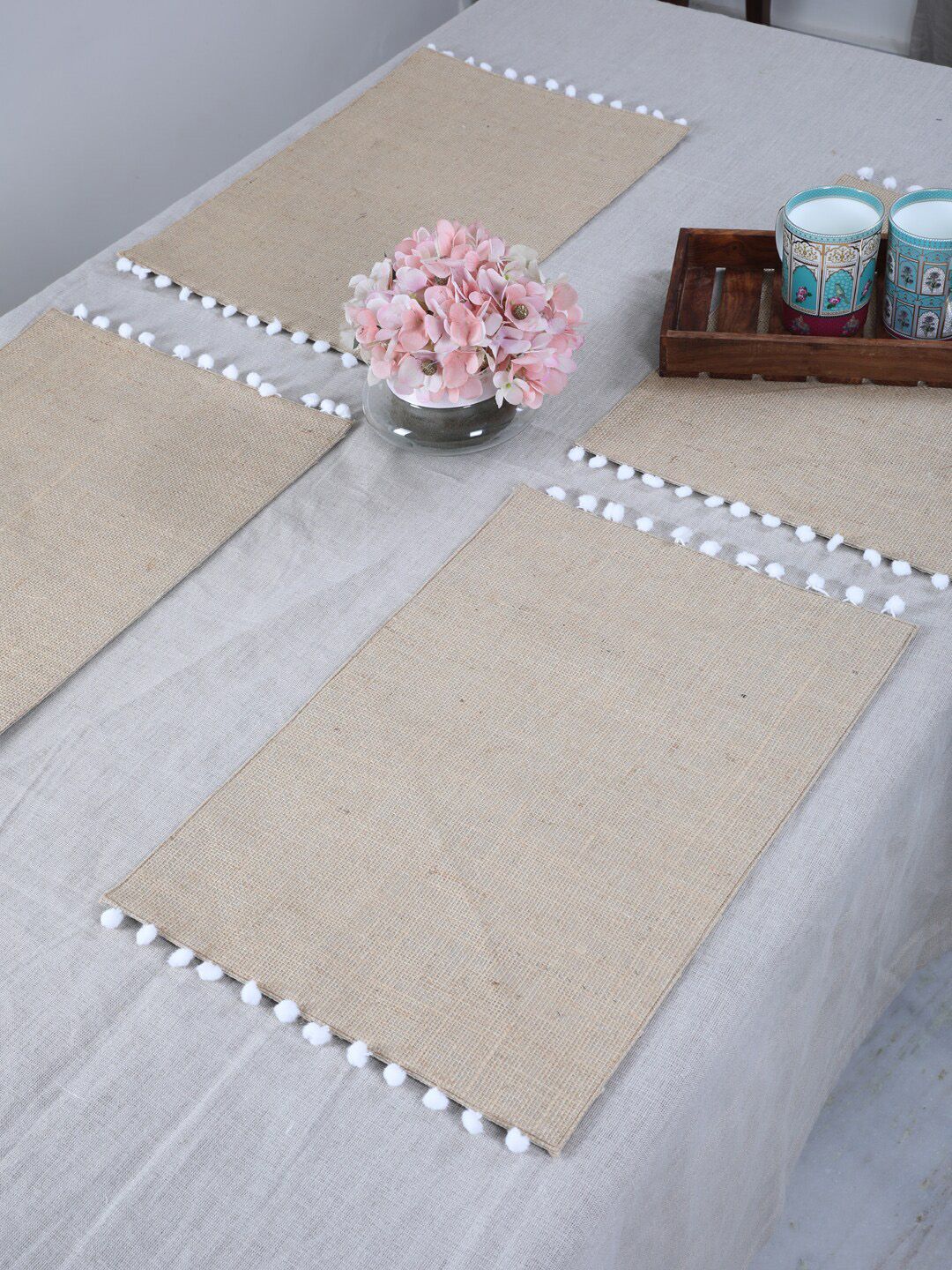 My Gift Booth Beige Solid Set of 6 Table Jute Placemats Price in India