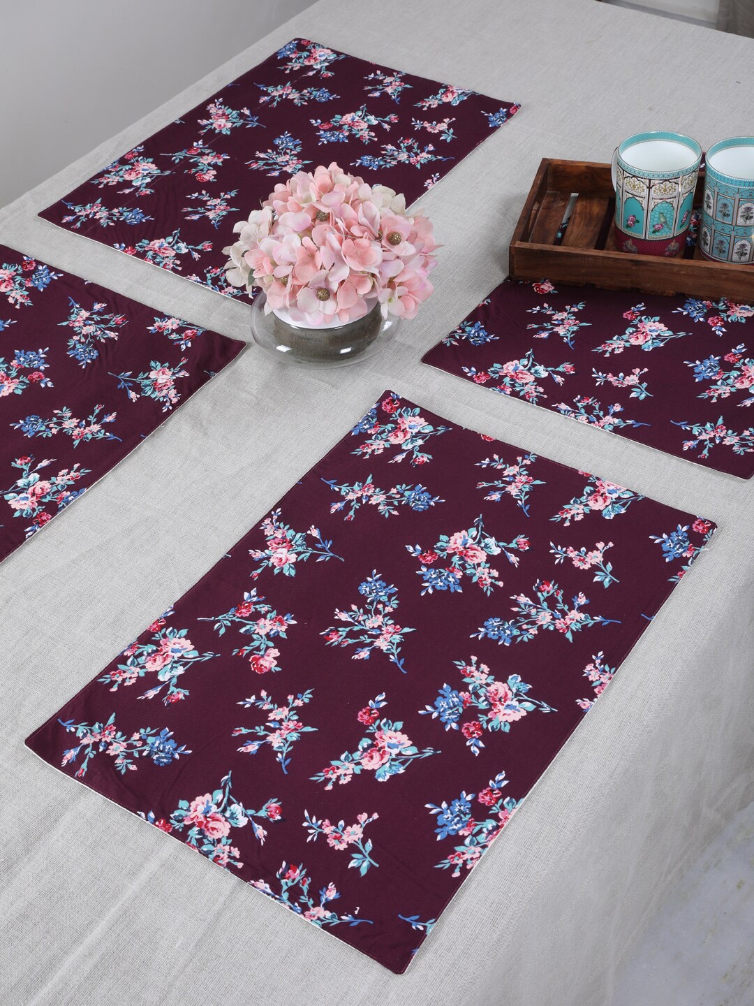 My Gift Booth Maroon Pack of 6 Floral Table Placemats Price in India