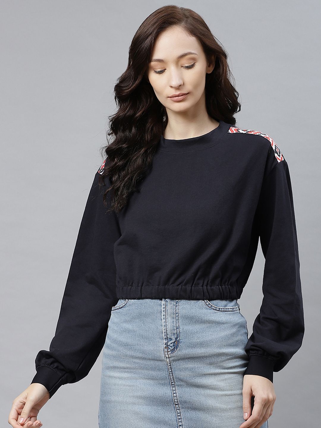 Hubberholme Women Navy Blue Solid Sweatshirt Price in India