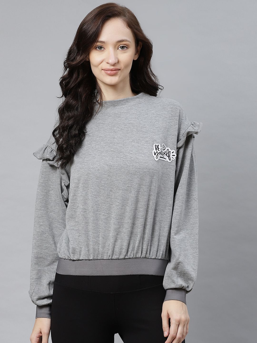 Hubberholme Women Grey Melange Solid Sweatshirt Price in India