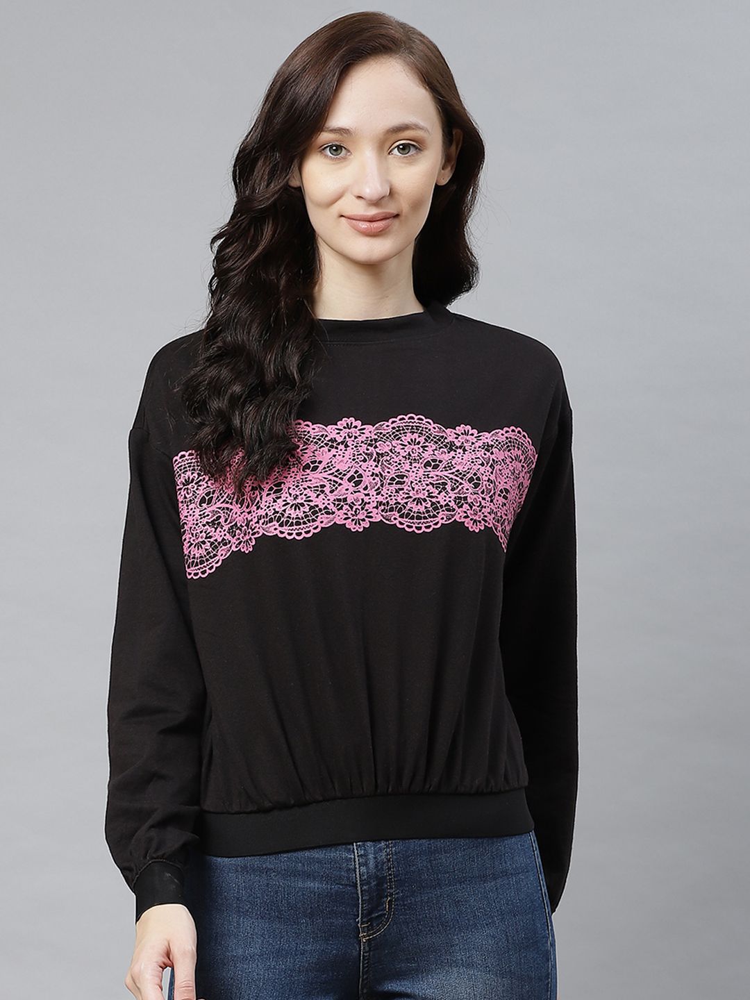 Hubberholme Women Black Lace Detail Sweatshirt Price in India