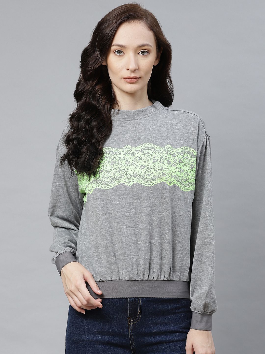 Hubberholme Women Grey Printed Sweatshirt Price in India