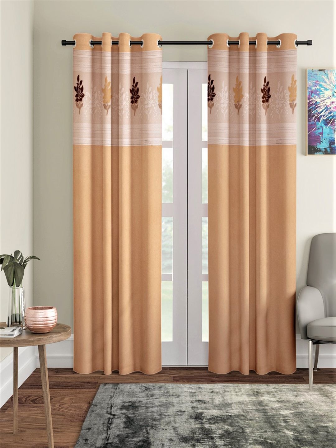 Home Sizzler Gold Set of 2 Floral Door Curtain Price in India