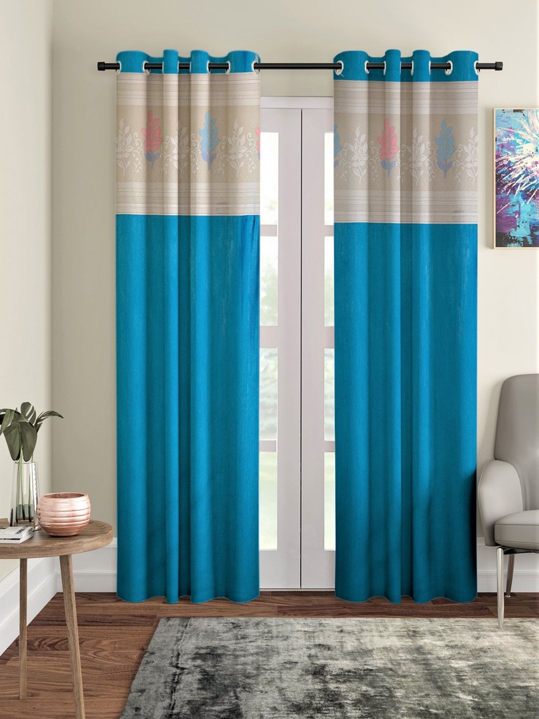Home Sizzler Turquoise Blue Set of 2 Long Door Curtain Price in India