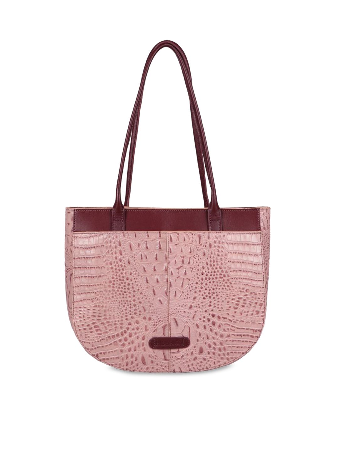 Hidesign Pink Animal Textured Leather Half Moon Shoulder Bag with Applique Price in India