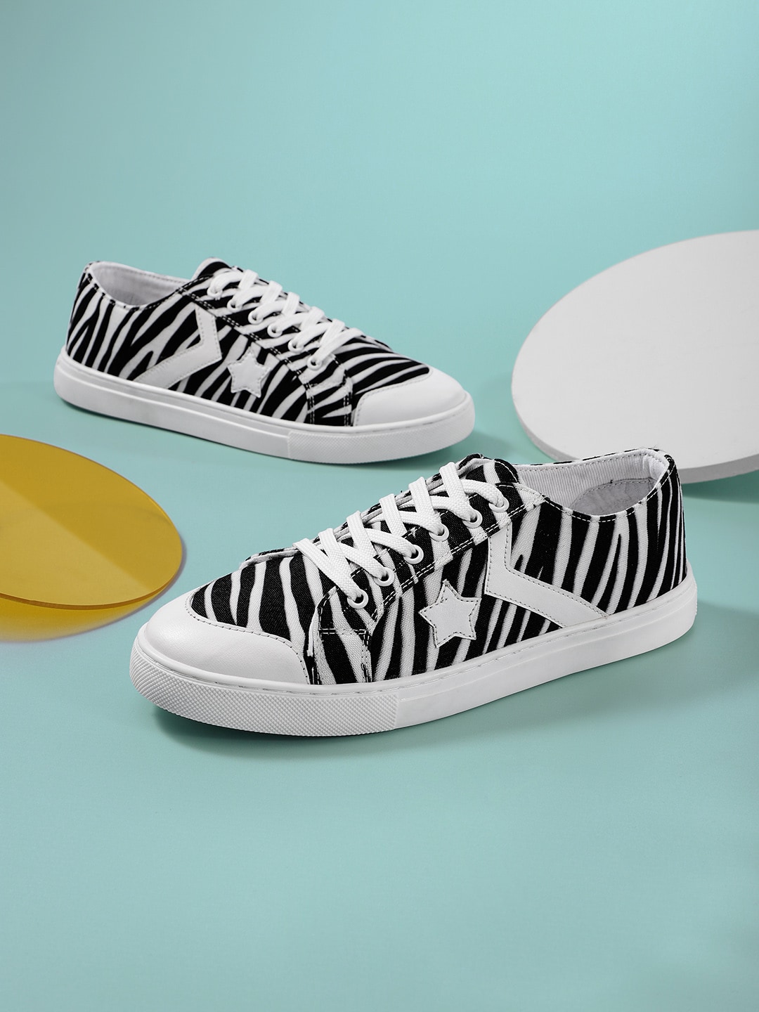 Kook N Keech Women White & Black Zebra Printed Sneakers Price in India