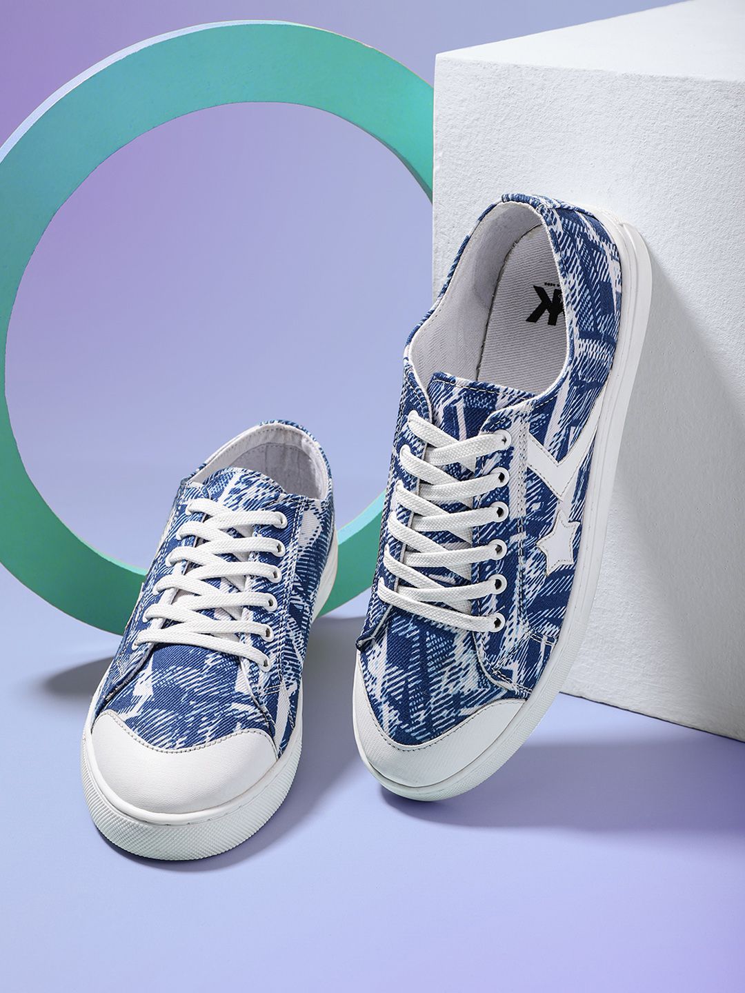 Kook N Keech Women Navy Blue & White Printed Sneakers Price in India